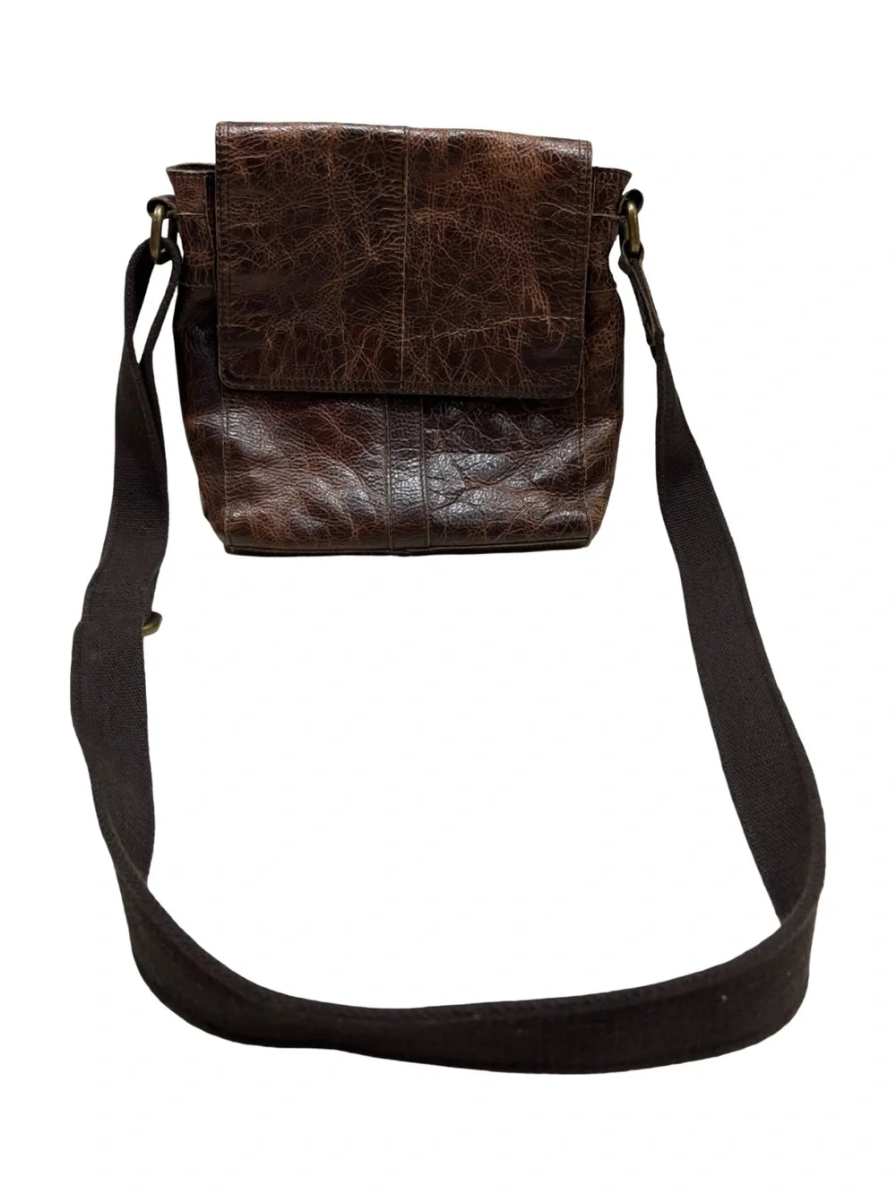 Vintage Fossil Distressed Brown Leather Crossbody Bag